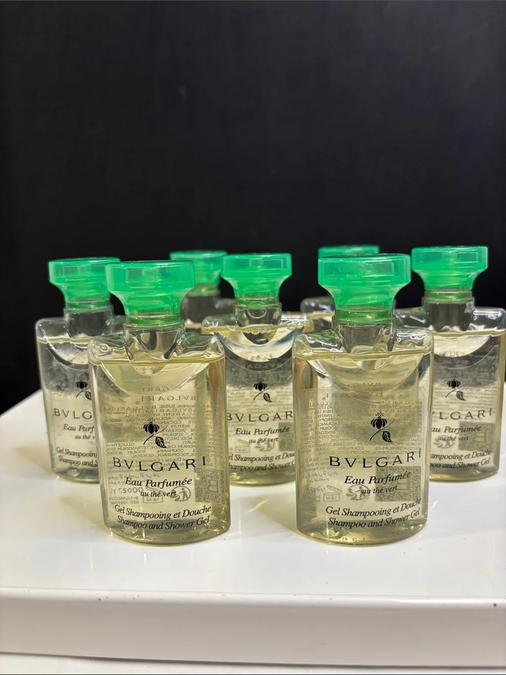 BVLGARI Eau Parfumée Green Tea Shampoo & Shower Gel Travel Bottles -lot of 7